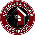Logo: Carolina Home Electrical in a burgundy circle, with a house and blueprint design inside.