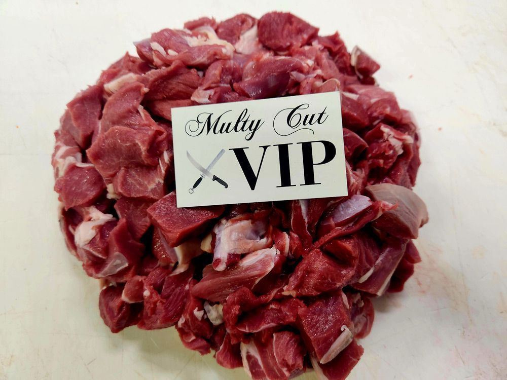A Pile of Chopped Meat With a Label That Says Multy Cut Vip — Multy Cut Meats In Yorkeys Knob, QLD
