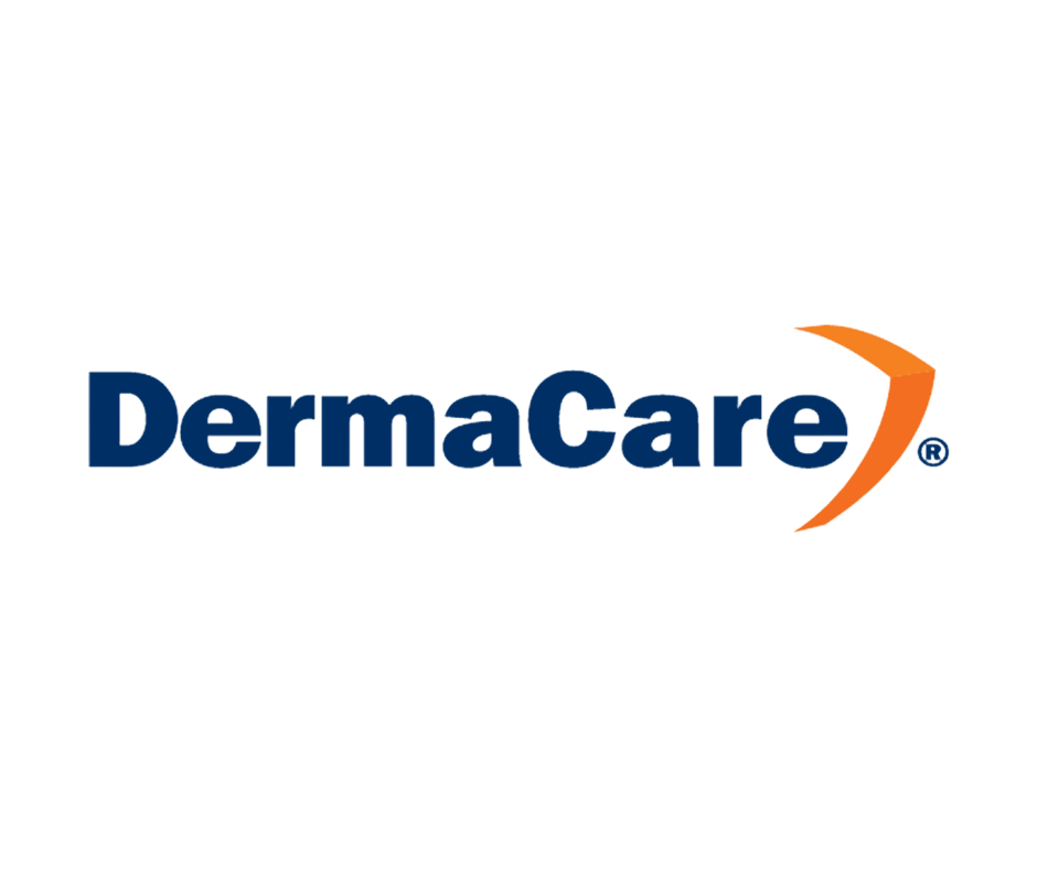 El logotipo de Dermacare es azul y naranja sobre un fondo blanco.