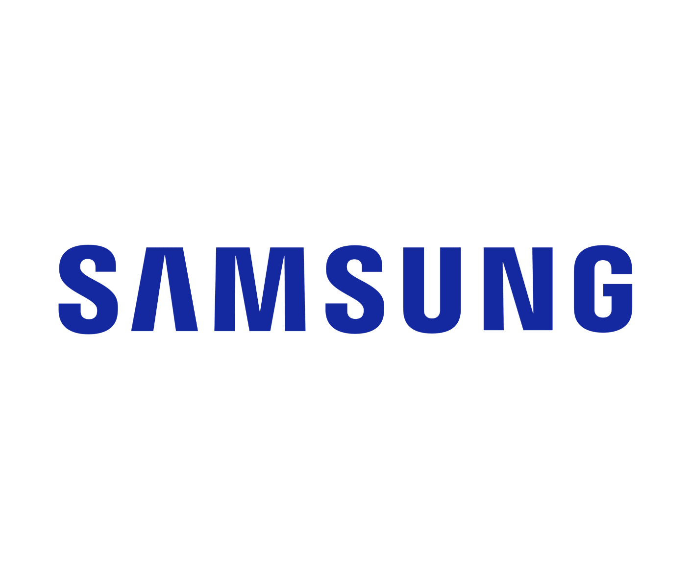 El logotipo de Samsung es azul y blanco sobre un fondo blanco.