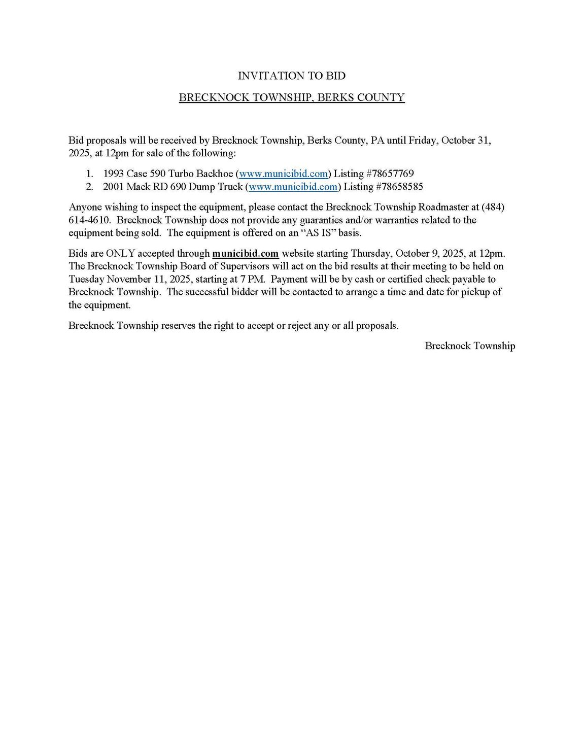 Invitation to Bid