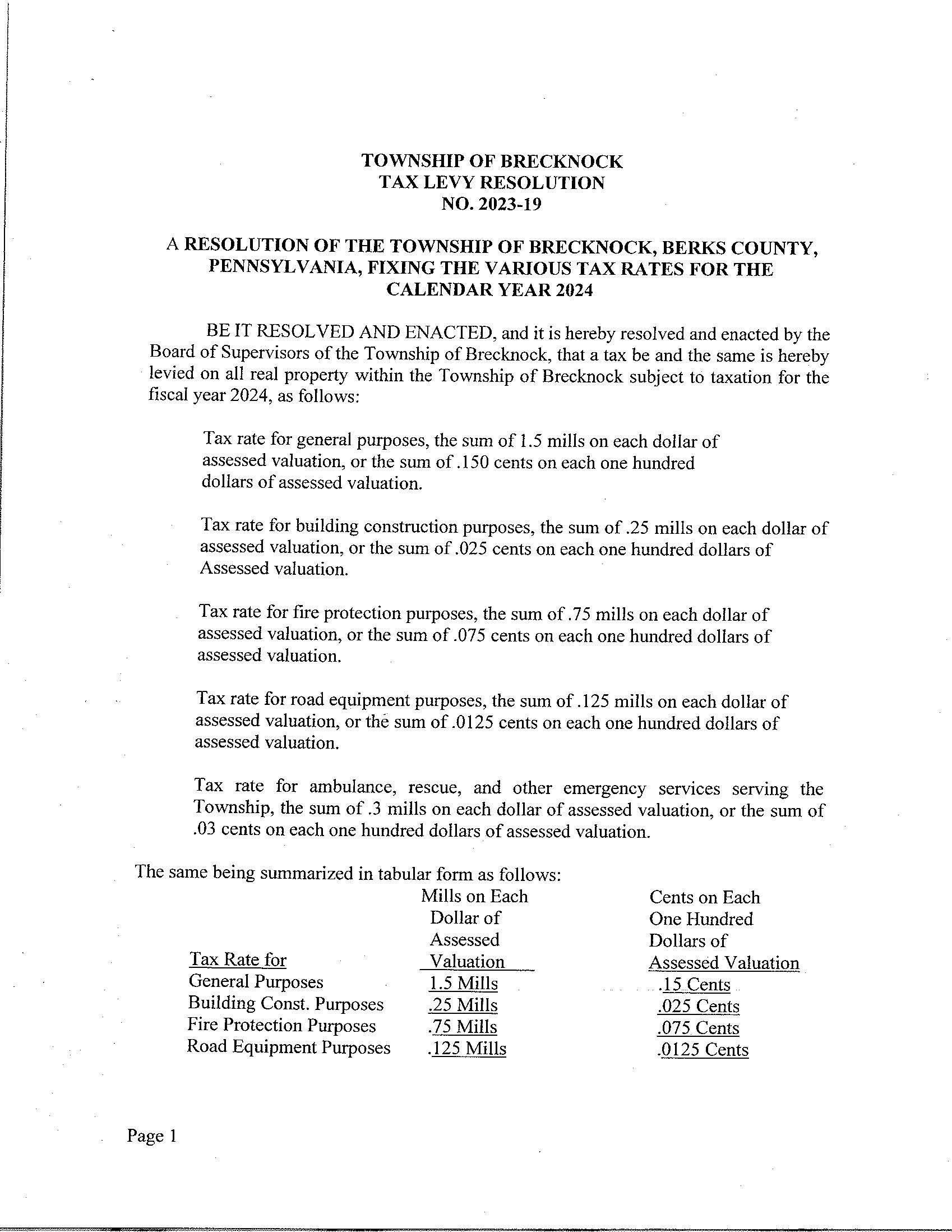FINANCE &amp; TAX | Brecknock Township Berks County