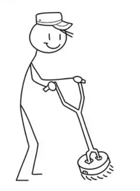 A stick figure is cleaning the floor with a mop.