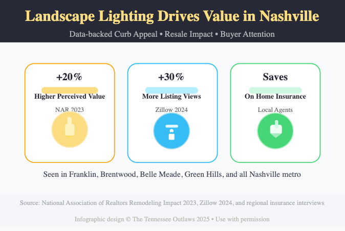 A poster that says landscape lighting drives value in nashville