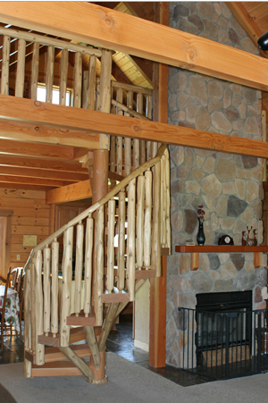 Spiral Staircase beside Chimney — Log Homes in  Wauseon, OH