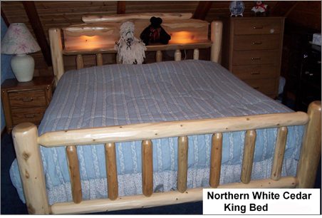 Northern White Cedar King Bed with Lighted Headboard — Rustic Furniture in  Wauseon, OH