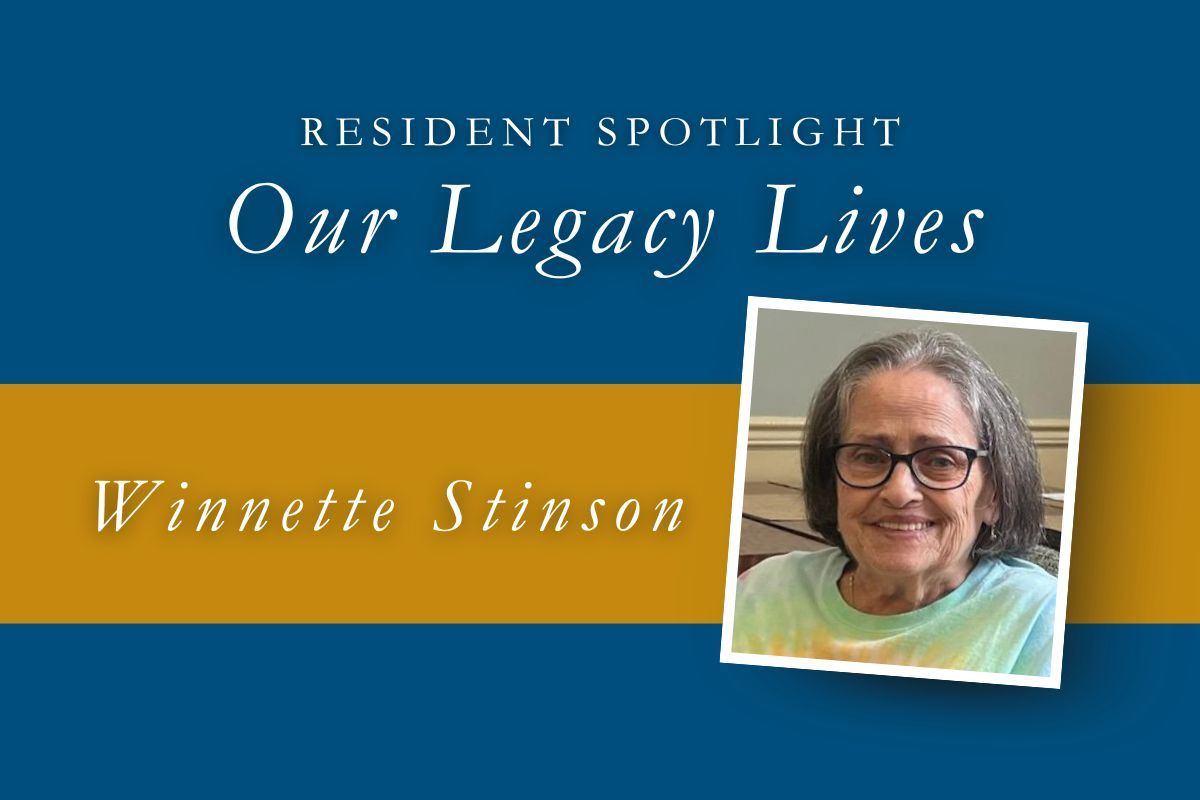 Resident Spotlight: Winnette Stinson smiling with text 