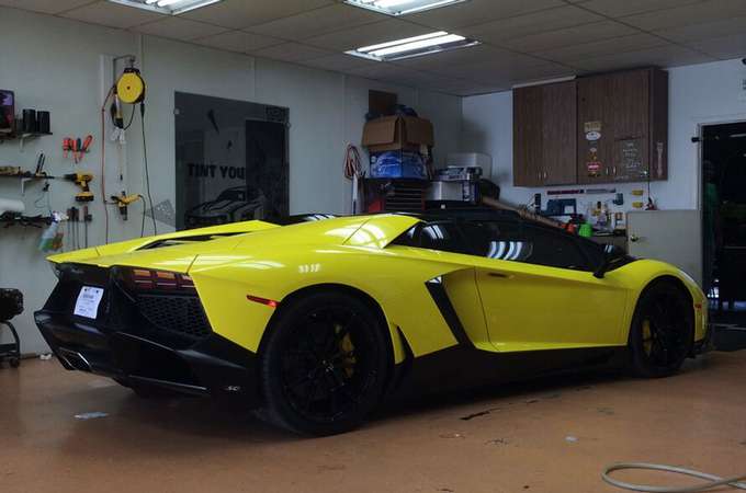 Window Car Shop Tint — Window of a Yellow Car Tint in Lewisville, Texas