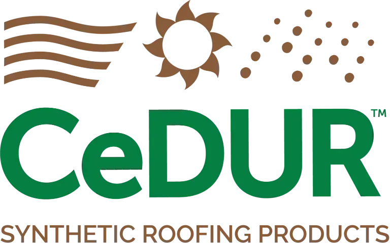 The logo for cedur synthetic roofing products