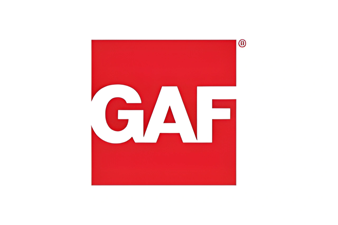 A red and white logo for a company called gaf.