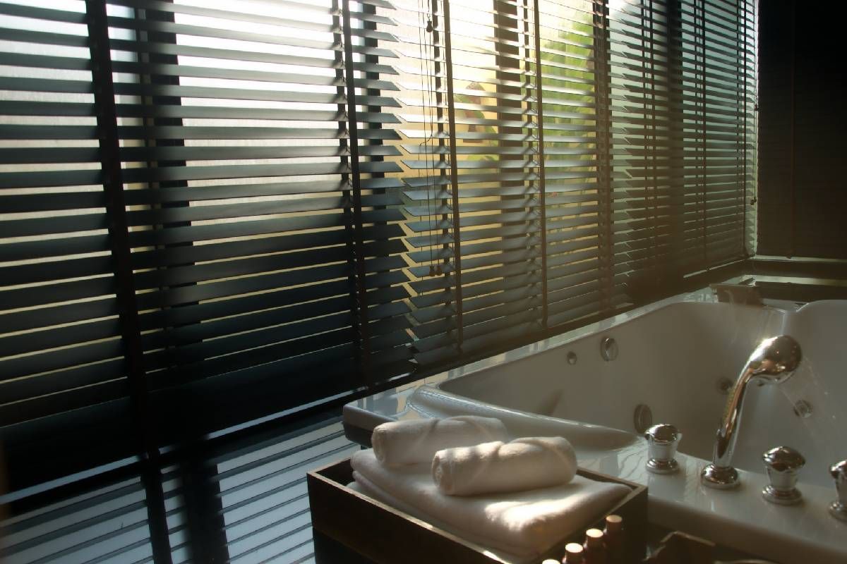 Sophisticated and elegant blinds for a bathroom window near Greenville, South Carolina (SC)