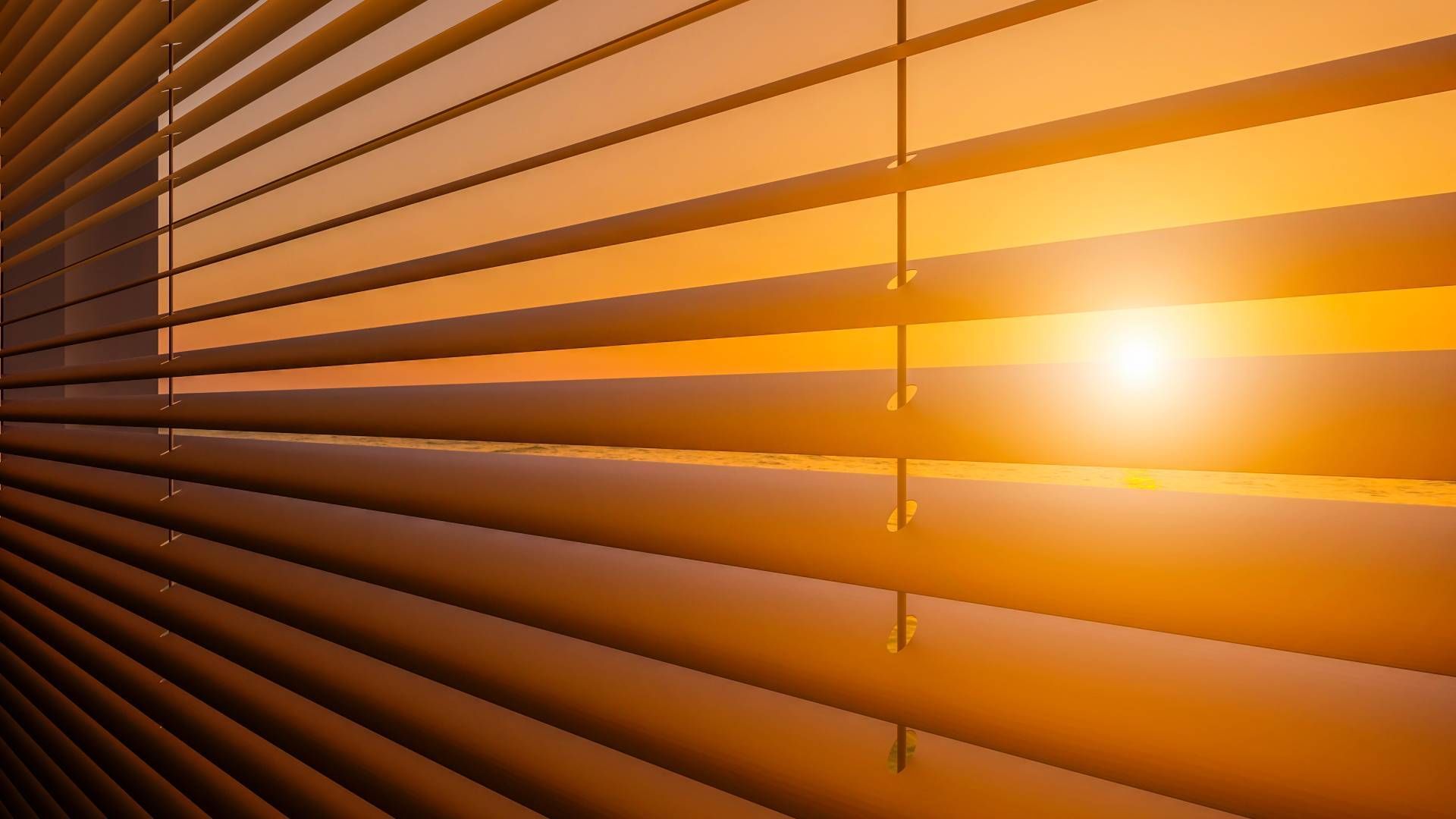 A set of blinds with sunlight coming through at Upstate Window Fashions near Greenville, South Carol