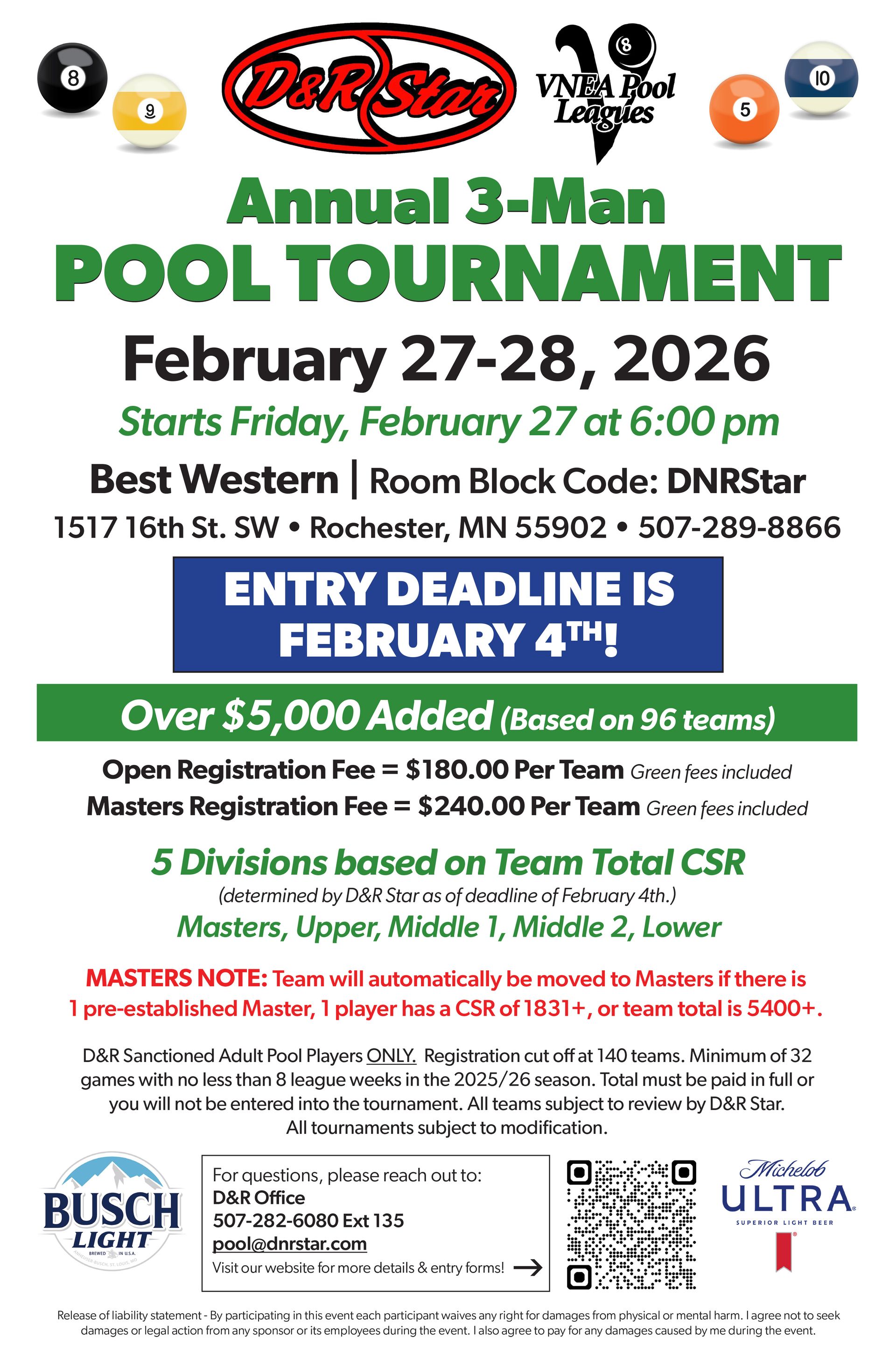 2026 D&R Star Annual 3-Man Pool Tournament