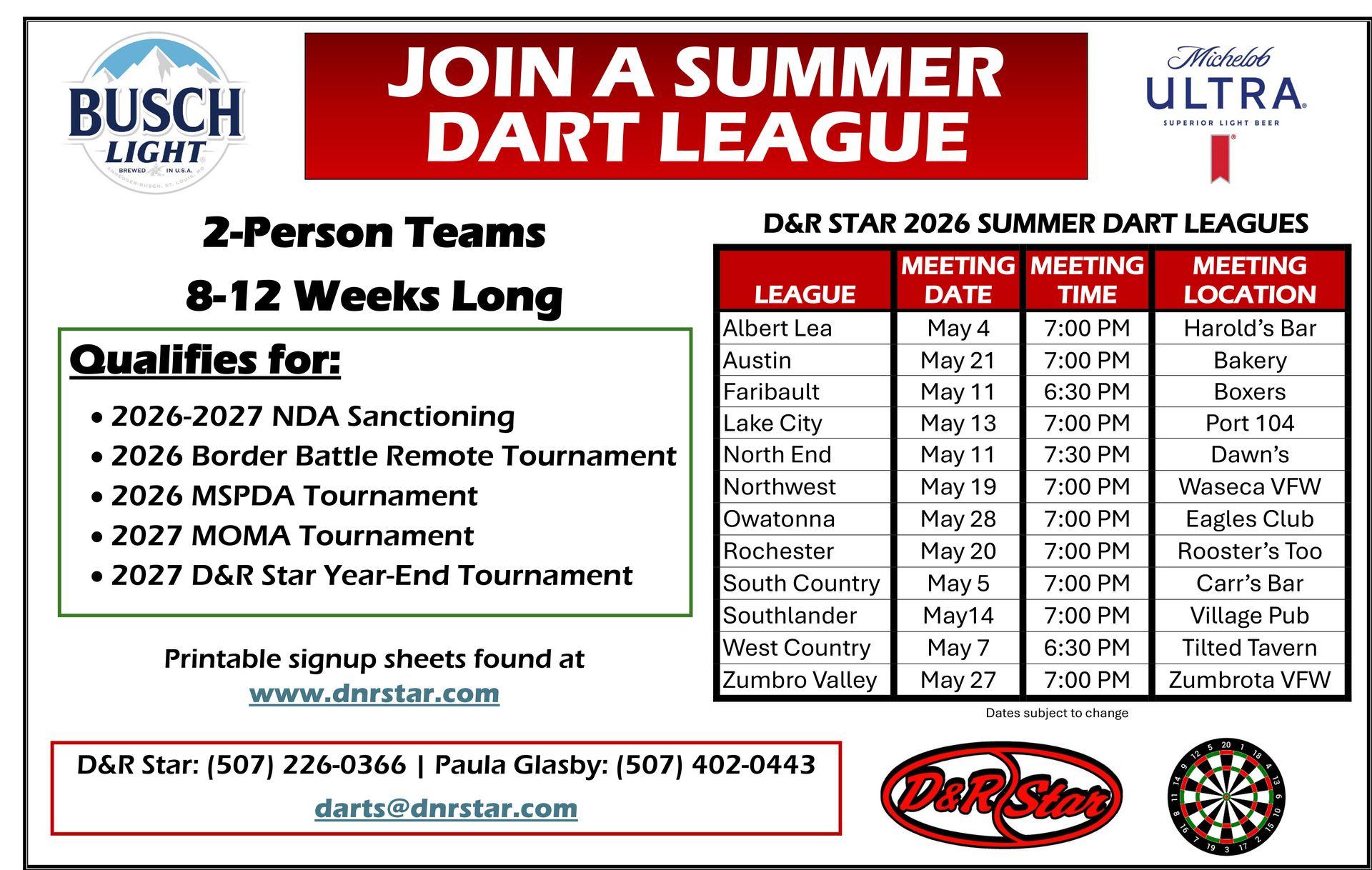 Join a summer dart league through D&R Star