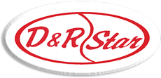 Logo with text "D&R Star" inside a red oval, white background.