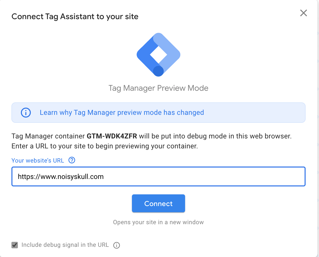 The tag assistant window