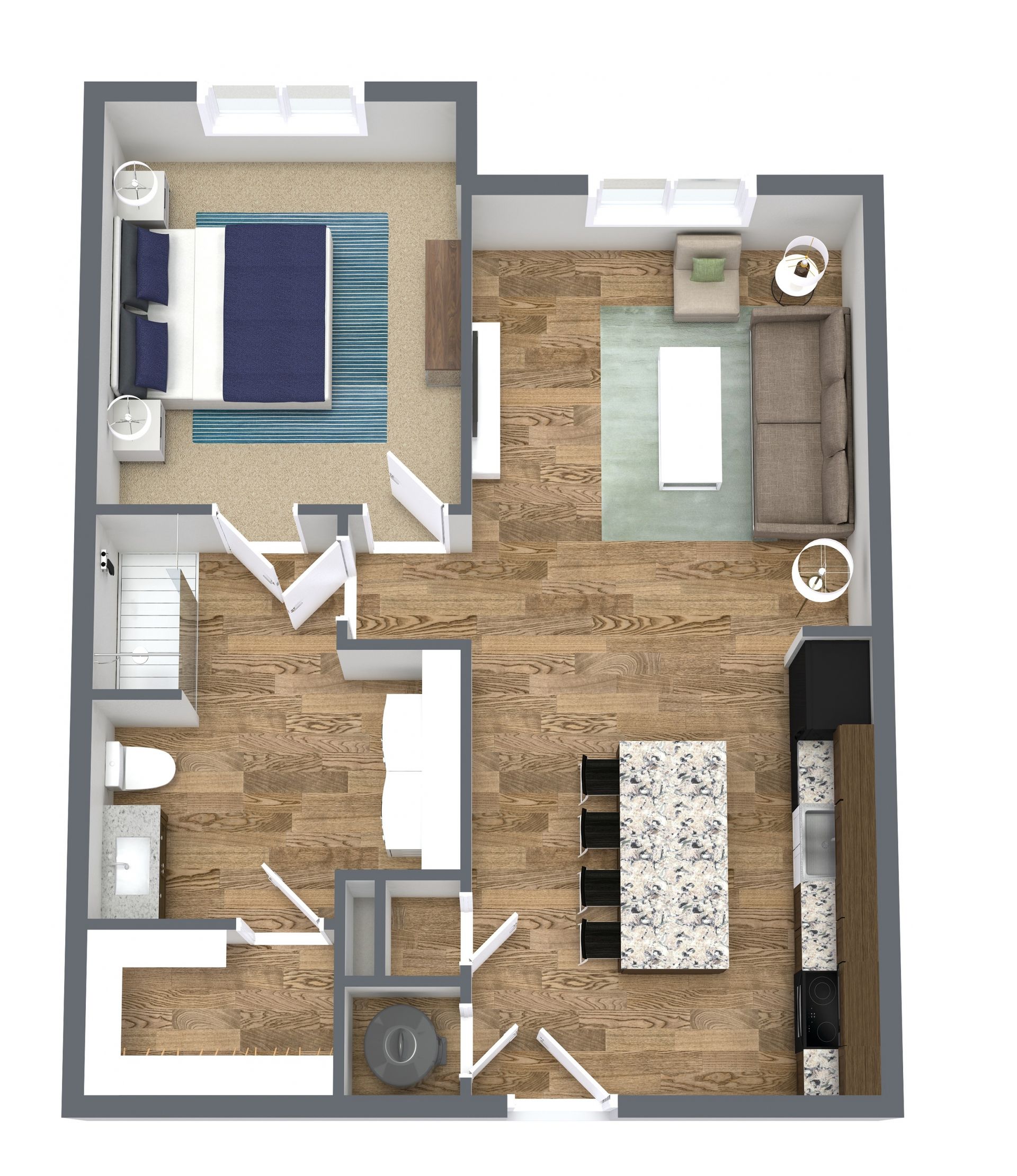 3D floor plans for an apartment.