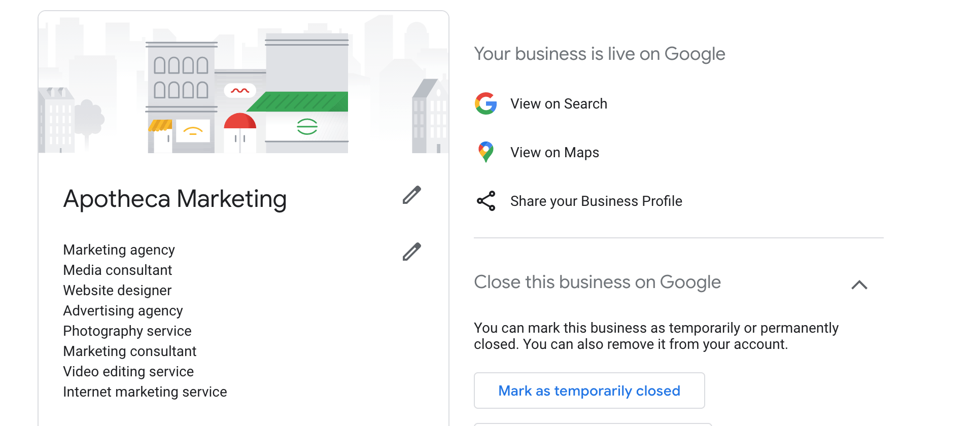 Google My Business category listings