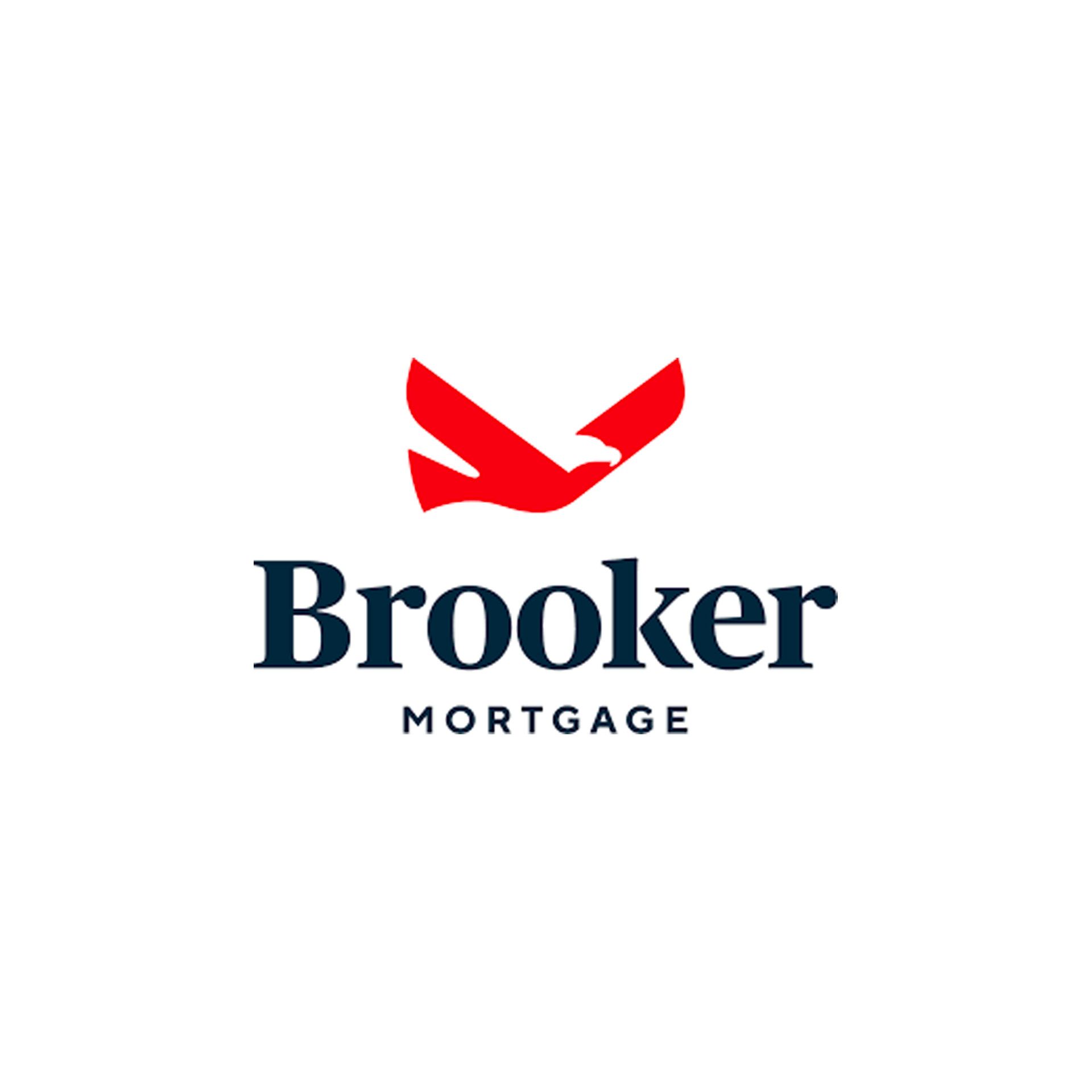 The logo for brooker mortgage has a red bird on it.