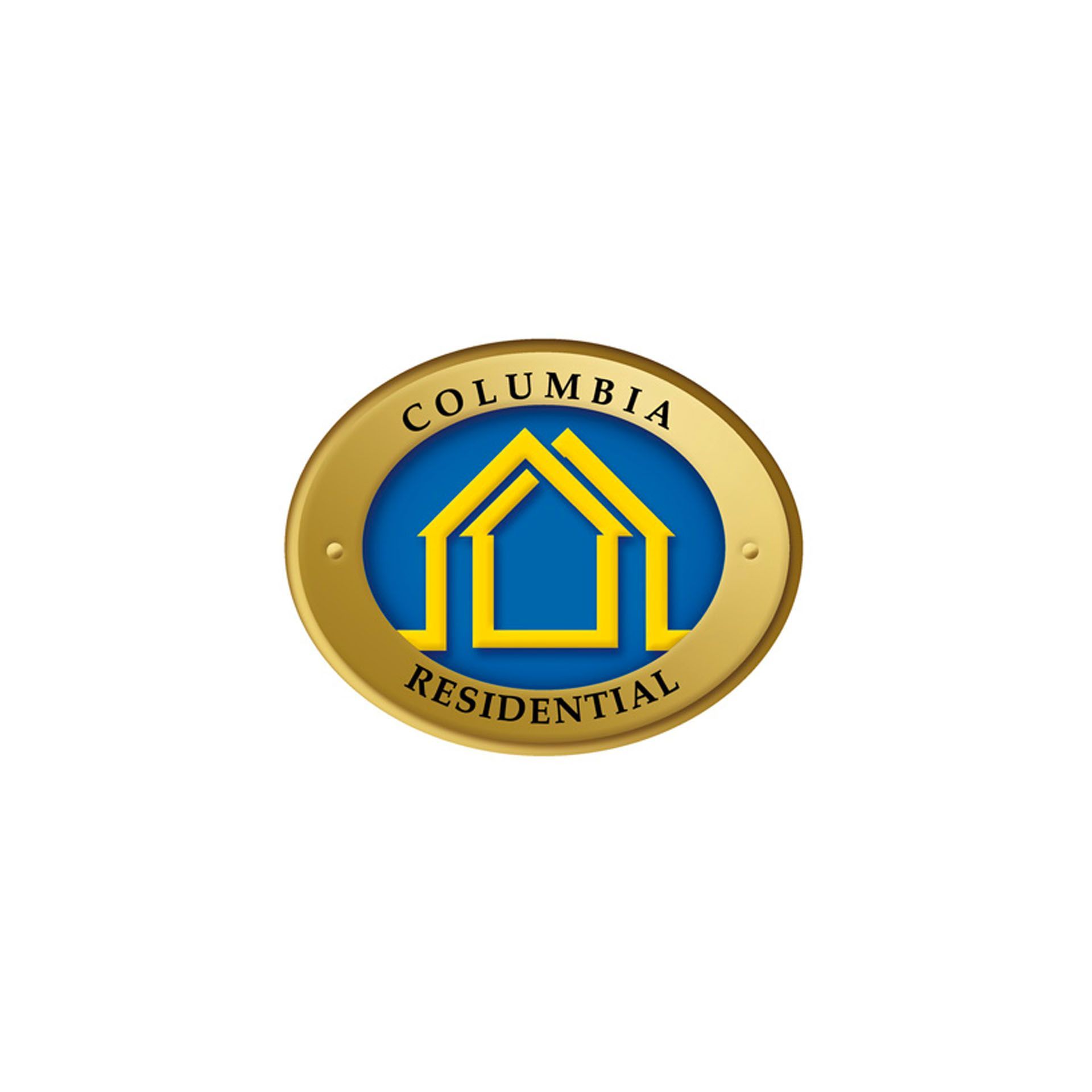 The logo for columbia residential is blue and yellow