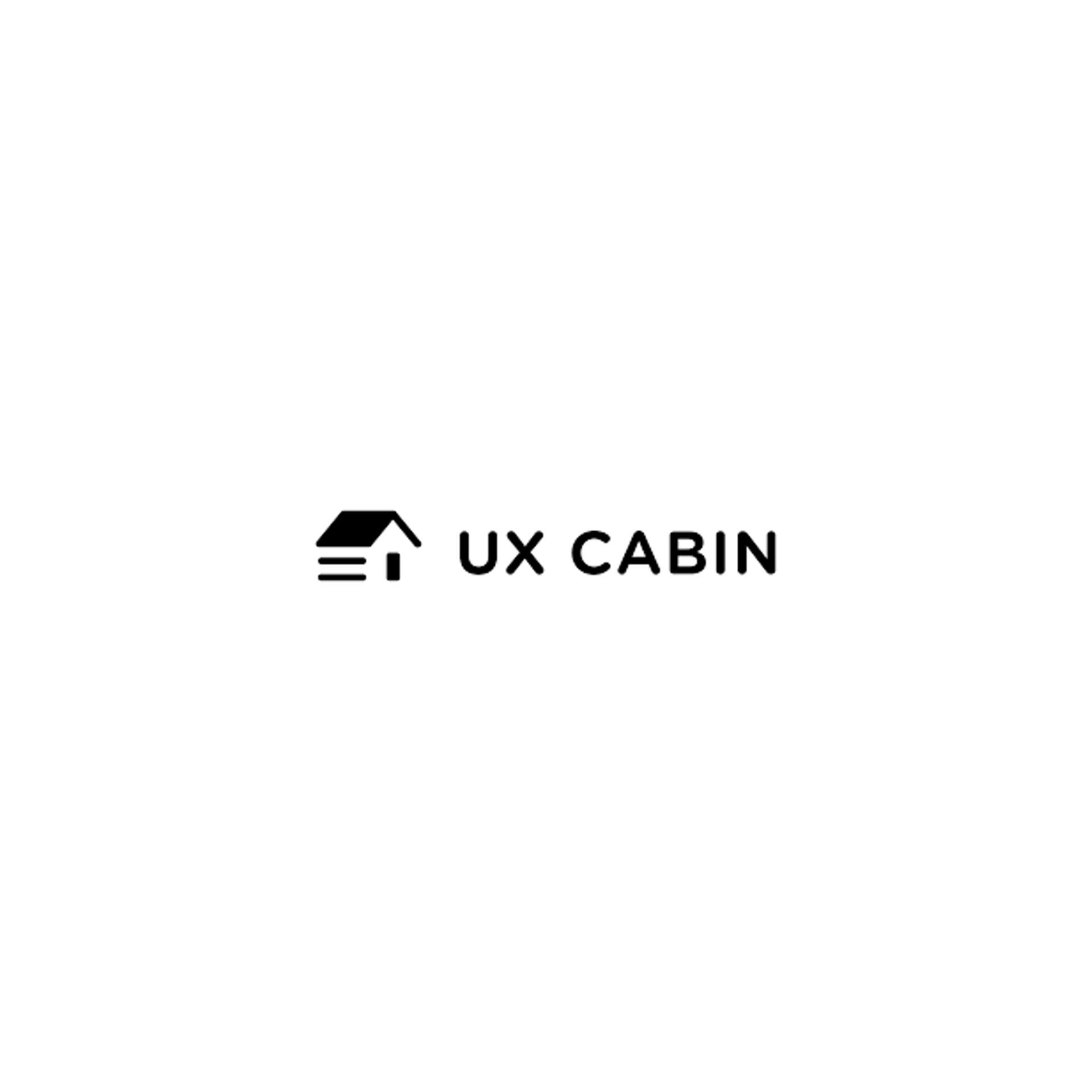 A black and white logo for a company called ux cabin.