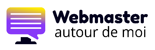 Un logo pour webmaster autour de moi avec un ordinateur et une bulle de dialogue.