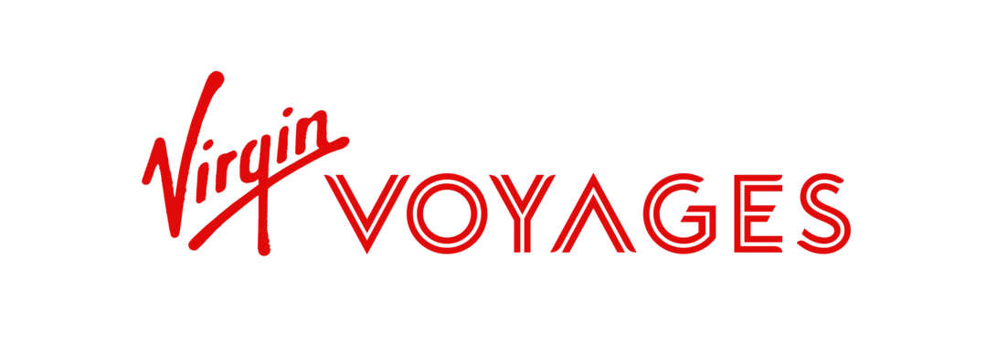 Virgin Voyages logo, red text. 