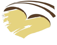 Forma di cuore astratta gialla e bianca con la parte superiore arcuata marrone.