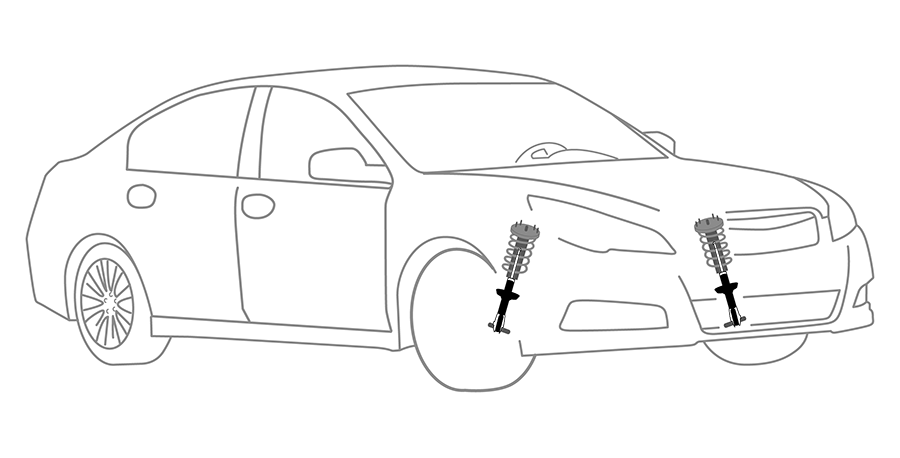 A black and white drawing of a car with shocks on the front.