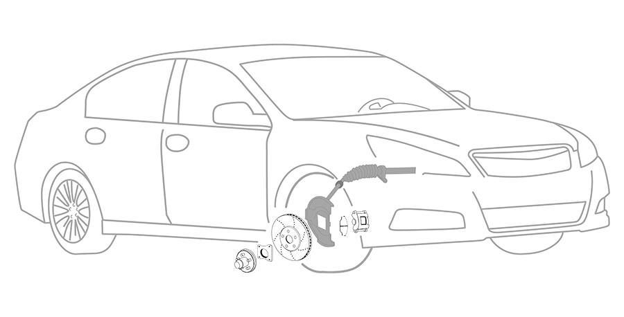 A black and white drawing of a car with a tire on the ground.