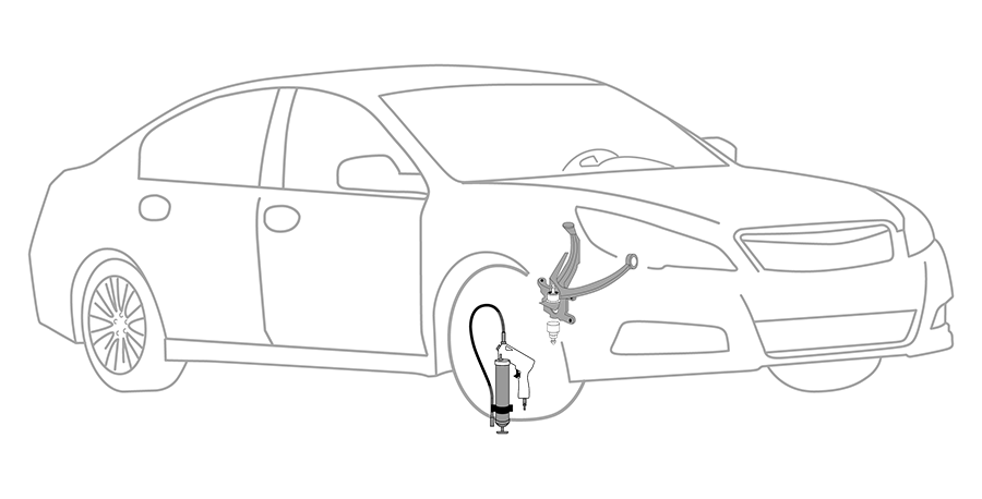 A black and white drawing of a car with a tire on it.