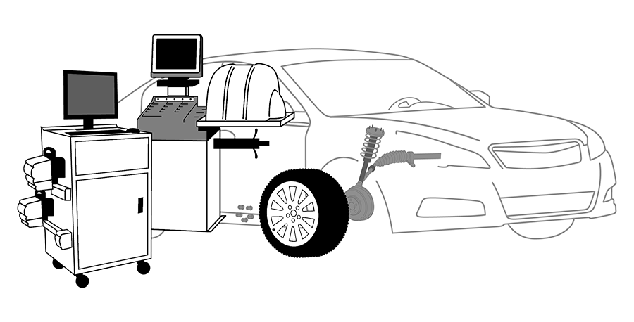 A black and white drawing of a car with a computer on top of it.