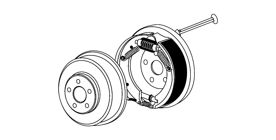 A black and white drawing of a brake system on a white background.