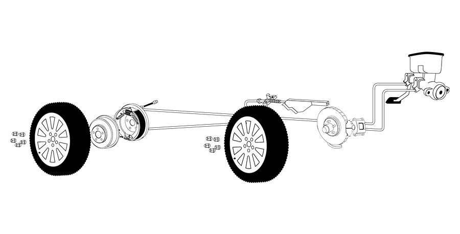 A black and white drawing of a tractor with a trailer attached to it.