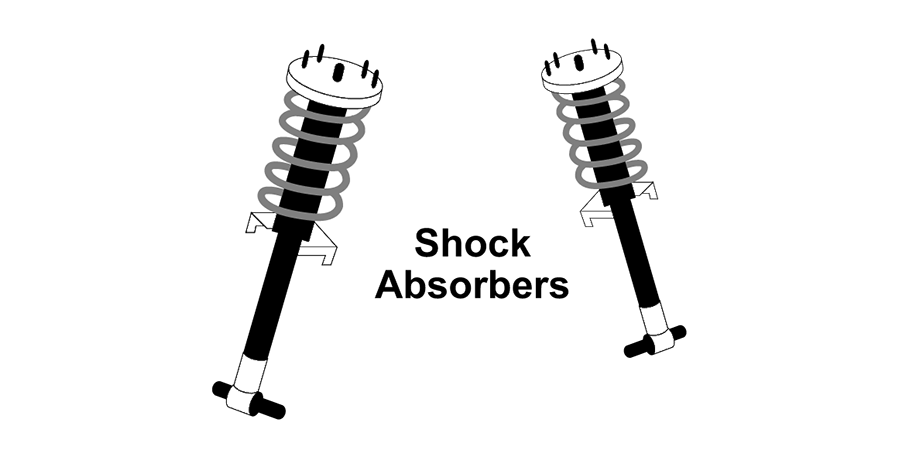 A black and white drawing of two shock absorbers on a white background.