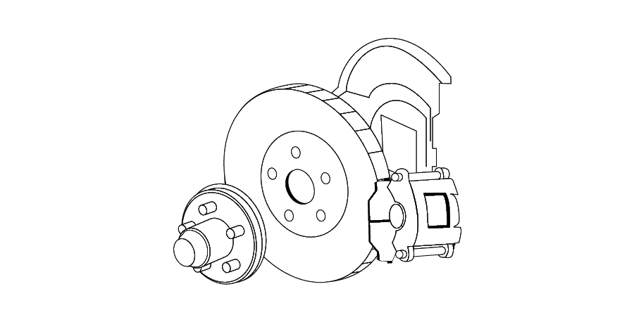 A black and white drawing of a brake disc and a brake pad.