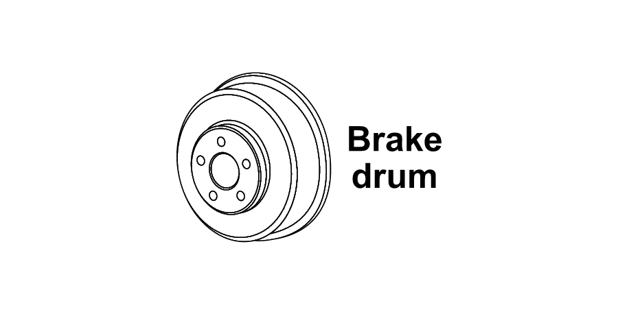 A black and white drawing of a brake drum on a white background.