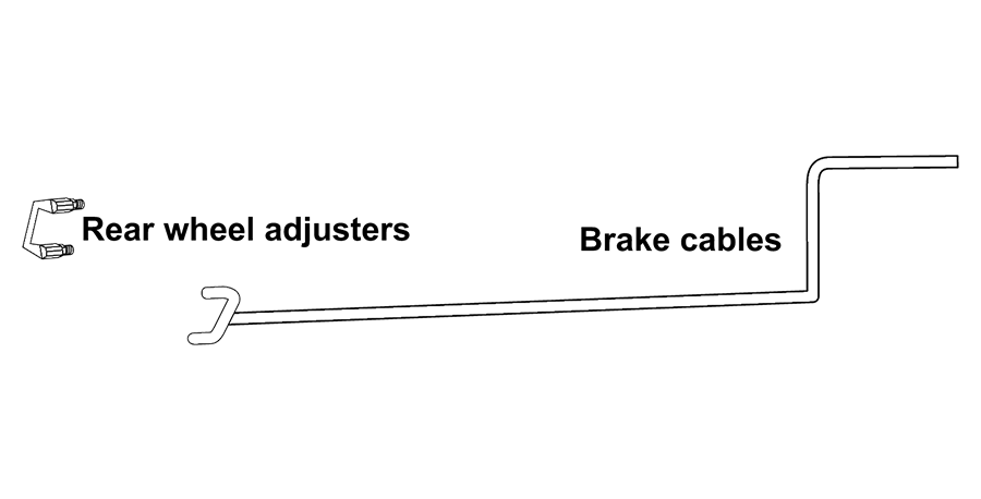A diagram of rear wheel adjusters and brake cables.