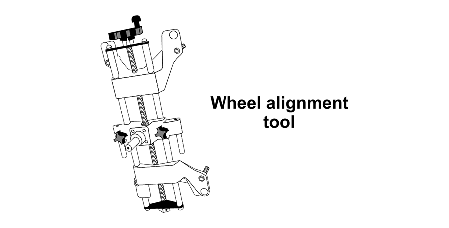 A black and white drawing of a wheel alignment tool.