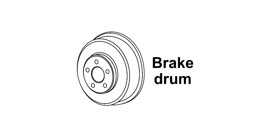A black and white drawing of a brake drum on a white background.