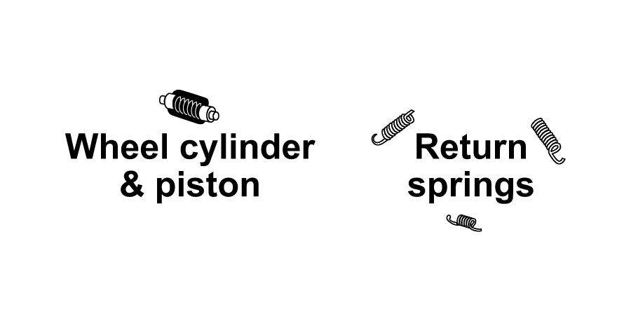 A wheel cylinder and piston return springs logo on a white background.