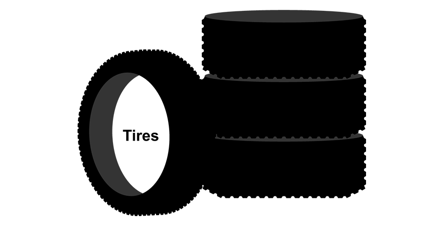 A stack of tires with the word tires in the middle