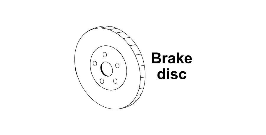 A black and white drawing of a brake disc on a white background.