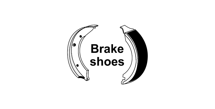 A black and white drawing of brake shoes on a white background.