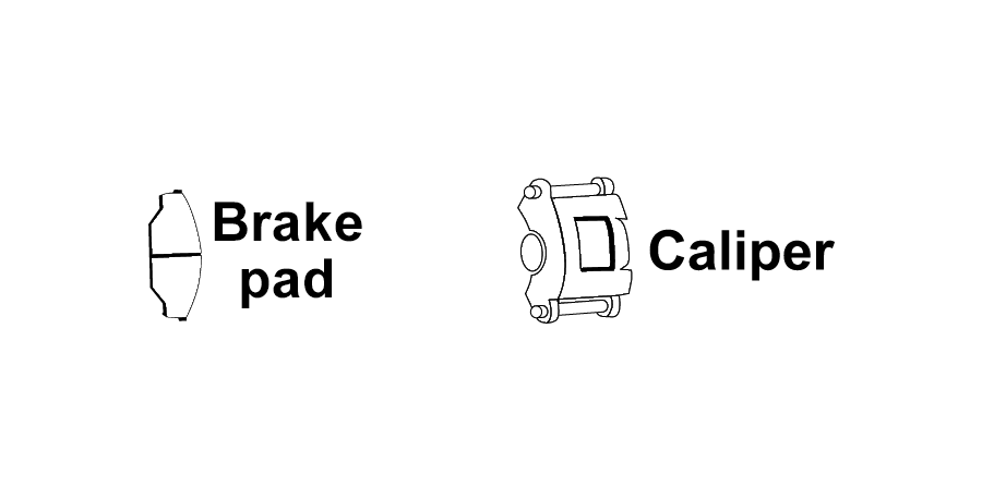 A brake pad and caliper logo on a white background.