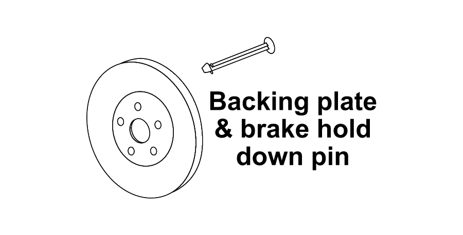 A drawing of a backing plate and brake hold down pin.