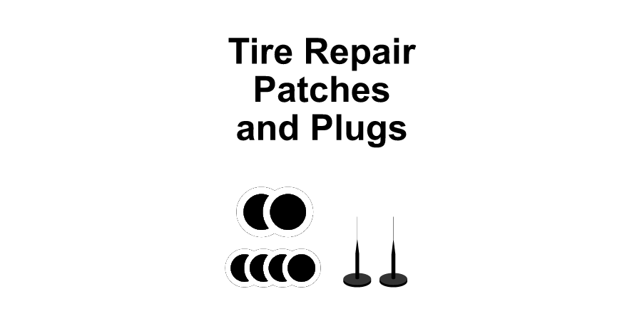 A picture of tire repair patches and plugs on a white background.