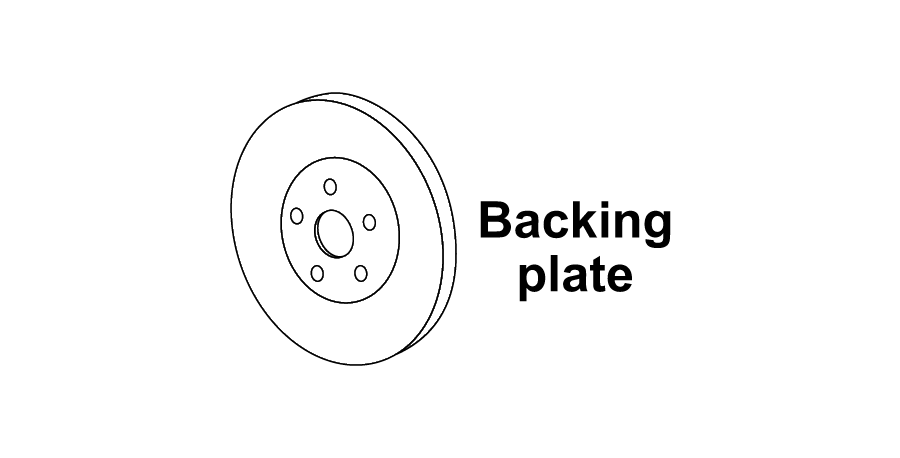 A black and white drawing of a backing plate on a white background.