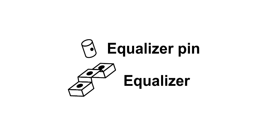 A black and white drawing of an equalizer pin and equalizer.