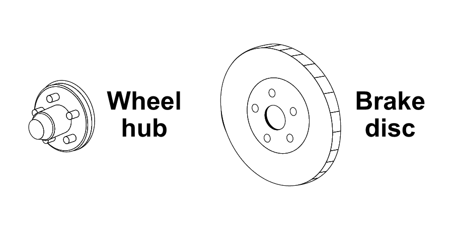 A black and white drawing of a wheel hub and brake disc.